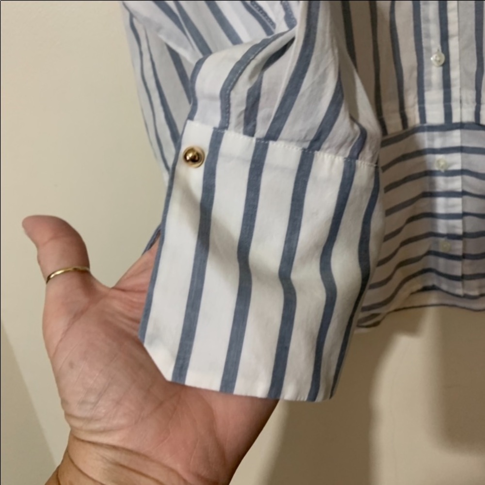 PAIGE White and Blue Striped Button Down Shirt - Picture 12 of 13